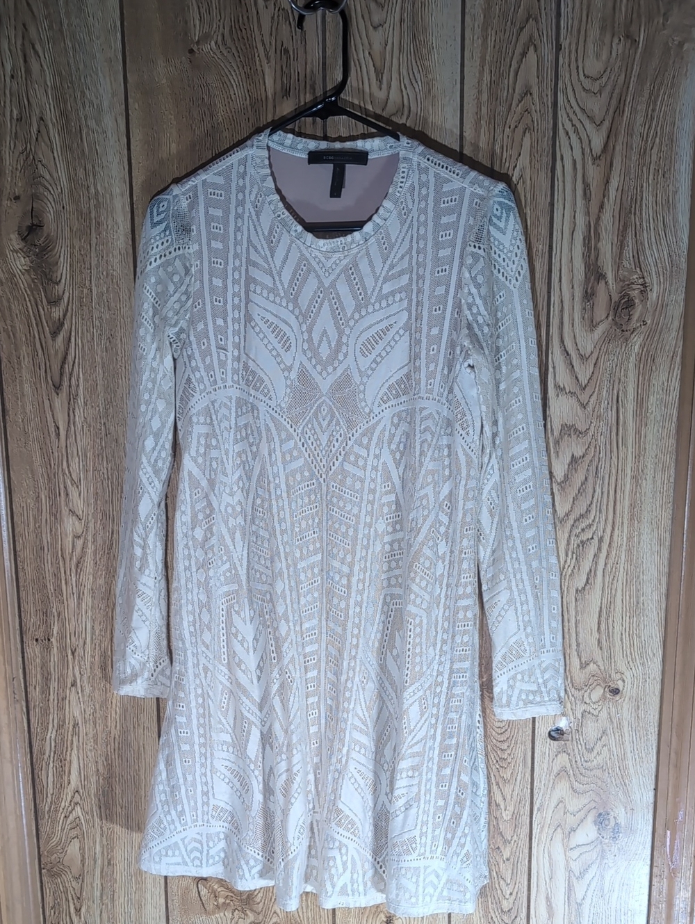 BCBGMaxAzria Cream Lace Long-Sleeve Fit & Flare Dress